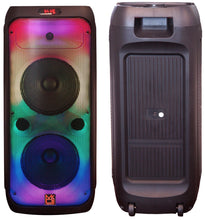 Charger l&#39;image dans la galerie, MR DJ FLAME3200 8&quot; X 2 Rechargeable Portable Bluetooth Karaoke Speaker with Party Flame Lights Microphone TWS USB FM Radio + 18-LED Moving Head DJ Light