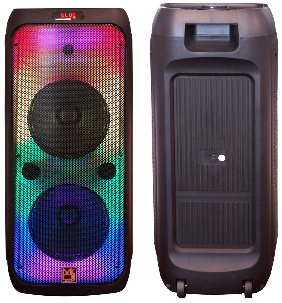 MR DJ FLAME3200 8" X 2 Rechargeable Portable Karaoke Speaker + 54-LED DJ Light