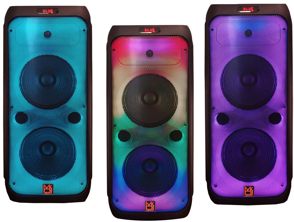 2 MR DJ FLAME3200 8" X 2 Rechargeable Bluetooth Karaoke Speaker Flame Lights Mic