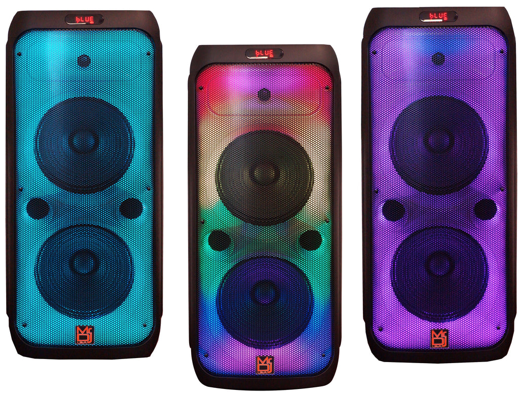 MR DJ FLAME3200 8" X 2 Rechargeable Portable Bluetooth Karaoke Speaker with Party Flame Lights Microphone TWS USB FM Radio