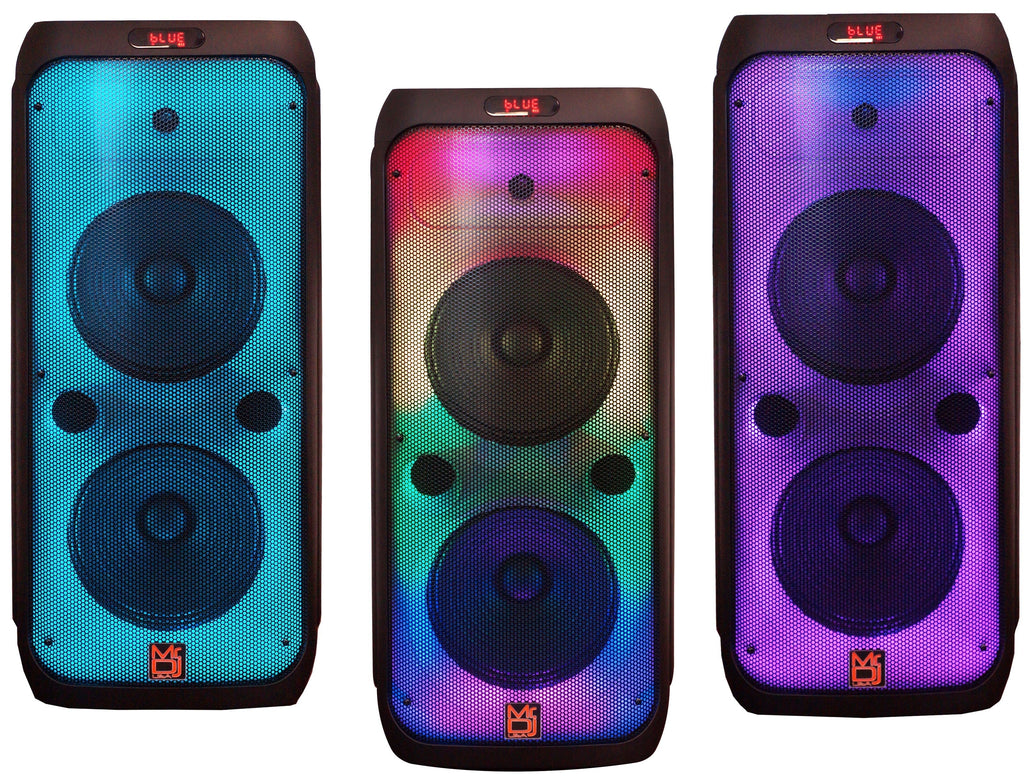 MR DJ FLAME3200 8" X 2 Rechargeable Portable Karaoke Speaker + 18-LED DJ Light