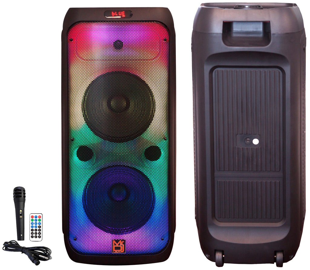 MR DJ FLAME3200 8" X 2 Rechargeable Portable Bluetooth Karaoke Speaker with Party Flame Lights Microphone TWS USB FM Radio