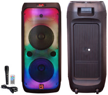 Load image into Gallery viewer, MR DJ FLAME3200 8&quot; X 2 Rechargeable Portable Bluetooth Karaoke Speaker with Party Flame Lights Microphone TWS USB FM Radio