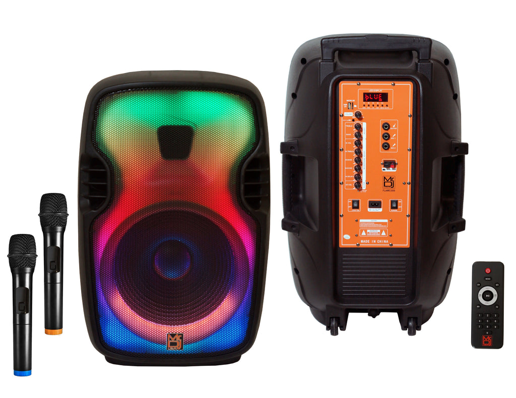 MR DJ FLAME3500LED Pro Portable 15” 2-Way Full-Range Powered/Active DJ PA Multipurpose Live Sound Bluetooth Loudspeaker with Stand