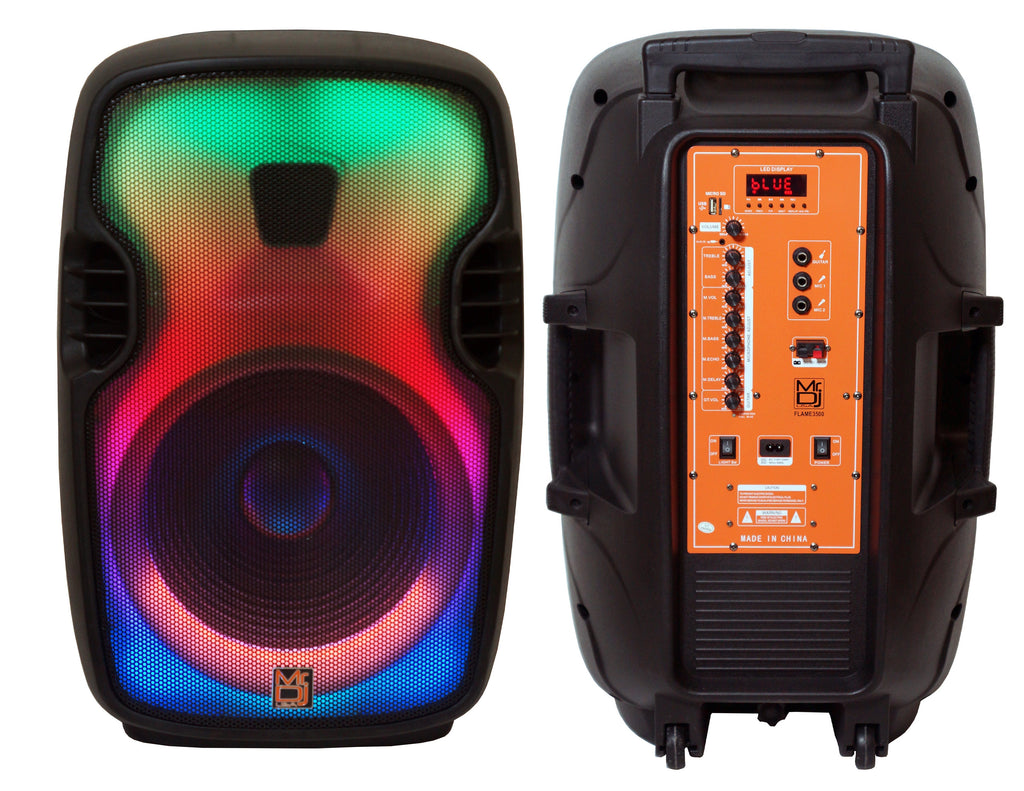 MR DJ FLAME3500LED PRO Portable 15” 2-Way Full-Range Powered/Active DJ PA + Stand