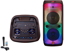 Charger l&#39;image dans la galerie, MR DJ FLAME4200 10&quot; X 2 Rechargeable Portable Bluetooth Karaoke Speaker with Party Flame Lights Microphone TWS USB FM Radio + 18-LED Moving Head DJ Light