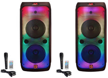 Charger l&#39;image dans la galerie, 2 MR DJ FLAME4200 10&quot; X 2 Rechargeable Portable Bluetooth Karaoke Speaker with Party Flame Lights Microphone TWS USB FM Radio