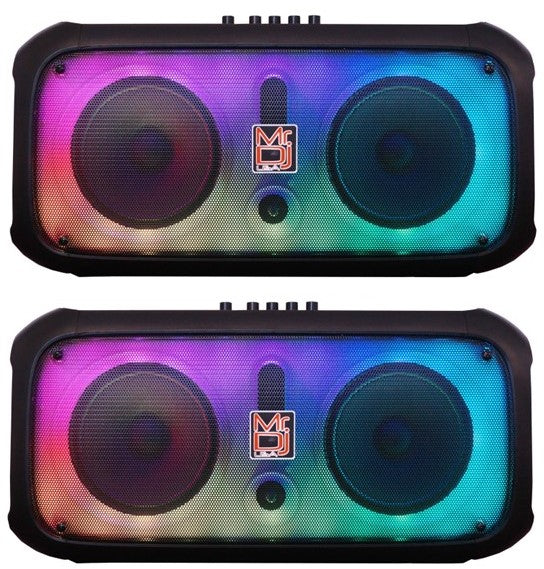 2 MR DJ FIRE-FLAME 6.5" X 2 Rechargeable Portable Bluetooth Karaoke Speaker with Party Flame Lights Microphone TWS USB FM Radio