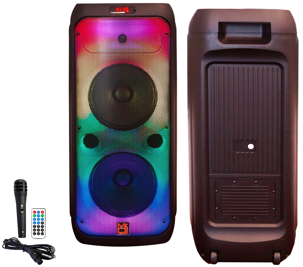 MR DJ FLAME4200 10" X 2 Rechargeable Portable Bluetooth Karaoke Speaker with Party Flame Lights Microphone TWS USB FM Radio
