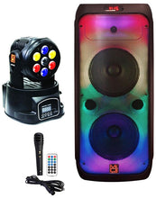 Load image into Gallery viewer, MR DJ FLAME3200 8&quot; X 2 Rechargeable Portable Bluetooth Karaoke Speaker with Party Flame Lights Microphone TWS USB FM Radio + 7-LED Moving Head DJ Light
