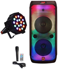 Charger l&#39;image dans la galerie, MR DJ FLAME4200 10&quot; X 2 Rechargeable Portable Bluetooth Karaoke Speaker with Party Flame Lights Microphone TWS USB FM Radio + 18-LED Slim Par Wash DJ Light