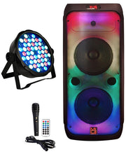 Charger l&#39;image dans la galerie, MR DJ FLAME4200 10&quot; X 2 Rechargeable Portable Bluetooth Karaoke Speaker with Party Flame Lights Microphone TWS USB FM Radio + 54-LED Slim Par Wash DJ Light