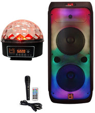 Charger l&#39;image dans la galerie, MR DJ FLAME4200 10&quot; X 2 Rechargeable Portable Bluetooth Karaoke Speaker with Party Flame Lights Microphone TWS USB FM Radio + LED Crystal Magic Ball