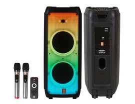 2 MR DJ FLAME5500LED+ 5500W Dual 12” Bluetooth Rechargeable Party Speaker Flame LED Lights 2 Wireless Mic TWS Portable DJ PA System