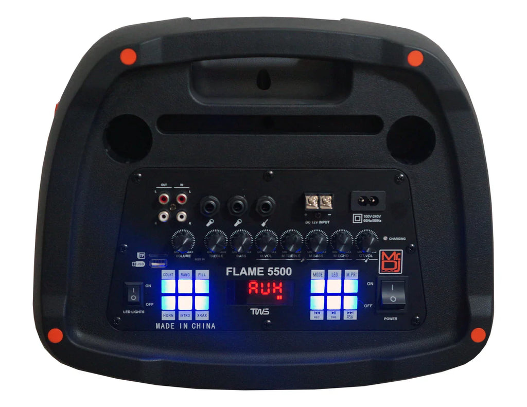 MR DJ FLAME5500LED Portable Dual 12" 3-Way Full-Range Powered/Active DJ PA Multipurpose Live Sound Bluetooth Loudspeaker
