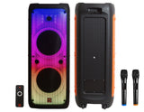 MR DJ FLAME5500LED Professional Rechargeable Portable Dual 12” 3-Way Full-Range Powered/Active DJ PA Multipurpose Live Sound Bluetooth Loudspeaker with Full Fire Flame Glow Disco Lights and Two Wireless Microphones