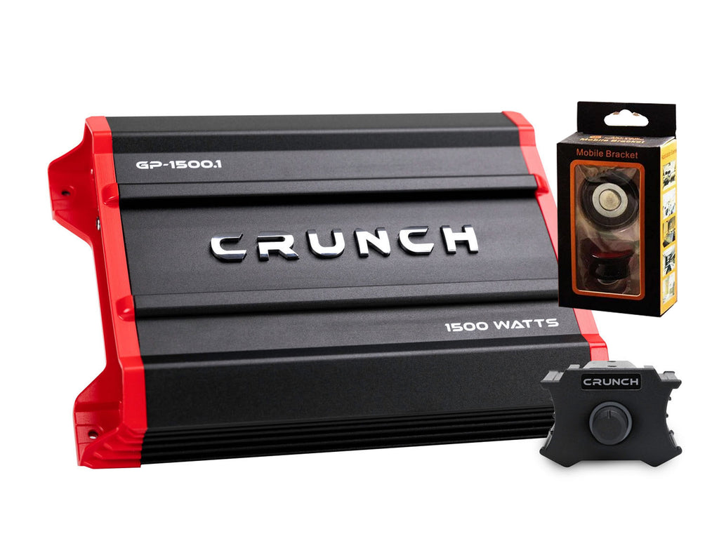 Crunch Ground Pounder GP-1500.1 1500W Max Monoblock Subwoofer Class AB 1500 Watts Car Amplifier with Absolute Magnet Phone Holder Bundle