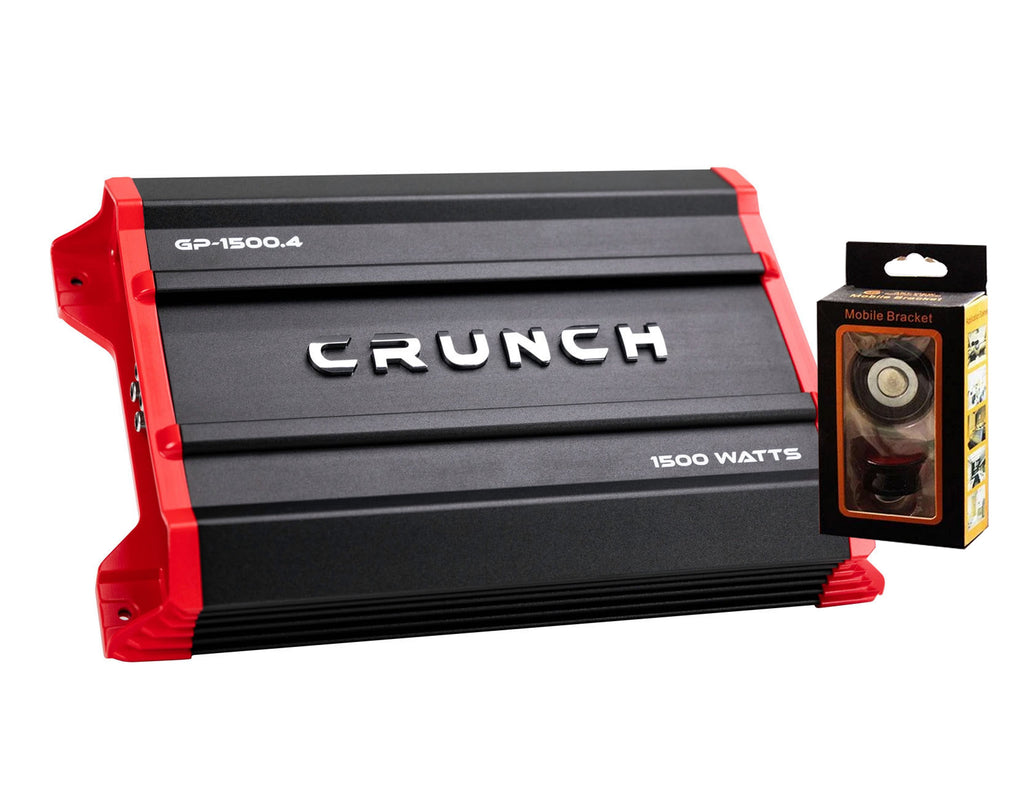 Crunch Ground Pounder GP-1500.4 1500W Max 4 Channel Class AB 1500 Watts Car Amplifier with Absolute Magnet Phone Holder Bundle