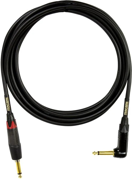 Mogami GOLD INSTRUMENT-25R Right Angle to Straight Silent Guitar Cable - 25 foot
