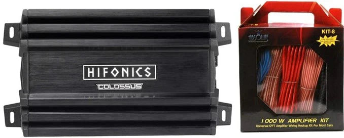 Hifonics HCM-400.4D Colossus Mini Compact 400W Four Channel Amplifier + 8G Amp Kit