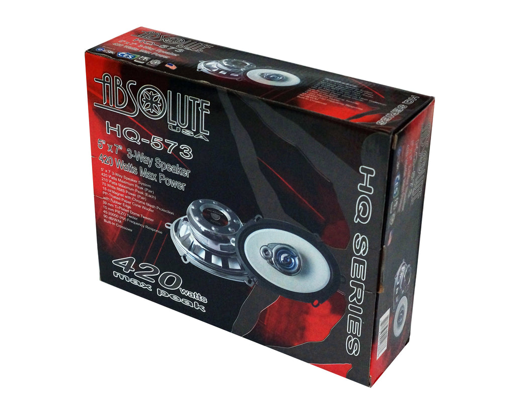 Absolute HQ573 5x7" 6x8" 3-Way 420W HQ Series Coaxial Car Speakers Bundle