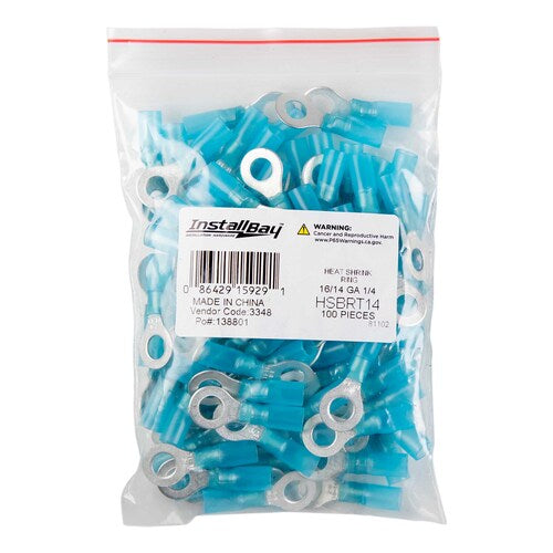 Install Bay HSBRT14 Heat Shrink Blue Ring Terminal 16-14 Gauge 1/4 inch