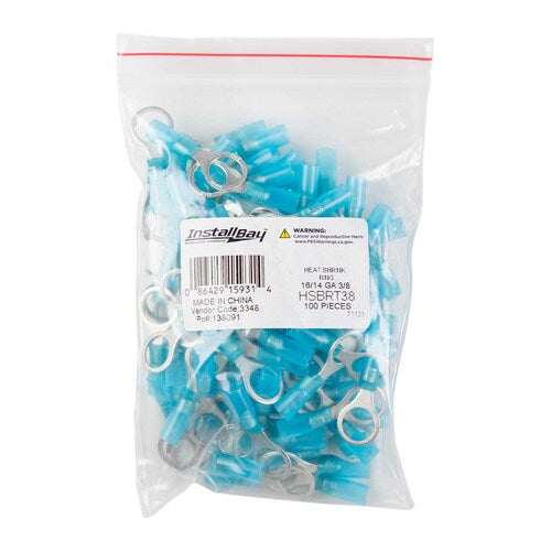 Install Bay HSBRT38 Heat Shrink Blue Ring Terminal 16-14 Gauge 3/8 inch