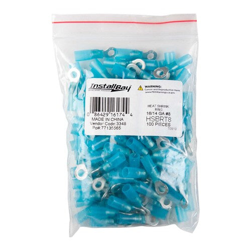 Install Bay HSBRT8 Heat Shrink Blue Ring Terminal 16-14 Gauge #8