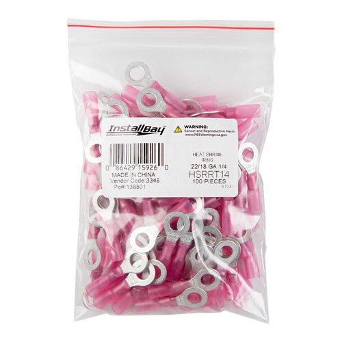 Install Bay HSRRT38 Heat Shrink Red Ring Terminal 22-18 Gauge 3/8 inch