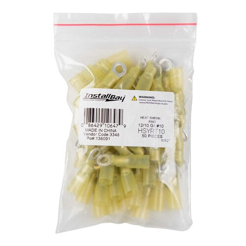 Install Bay HSYRT10 Heat Shrink Yellow Ring Terminal 12-10 Gauge #10