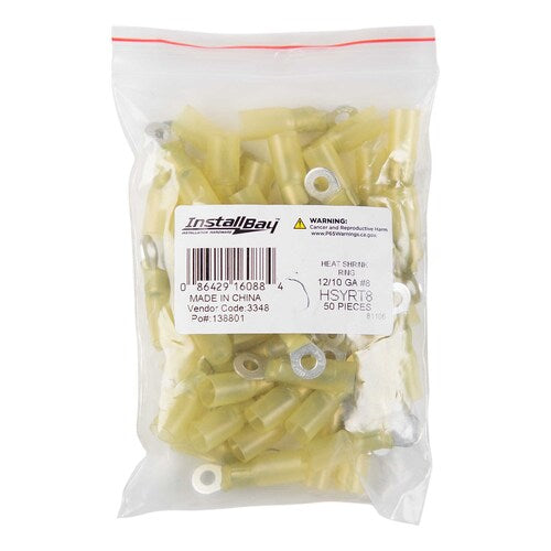 Install Bay HSYRT8 Heat Shrink Yellow Ring Terminal 12-10 Gauge #8