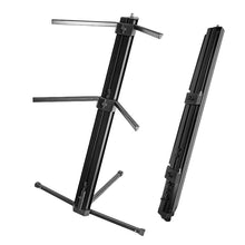 Load image into Gallery viewer, MR DJ KSPRO1500B PRO 2-Tier Black Column Keyboard Stand W Mic Boom Arm + Case
