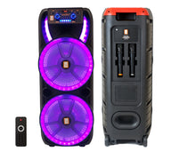 Load image into Gallery viewer, 2 MR DJ HOLLYWOOD+ Dual 15" Rechargeable Portable Bluetooth Karaoke Speaker Party Flame Lights with 2 Wireless Microphone TWS USB FM Radio