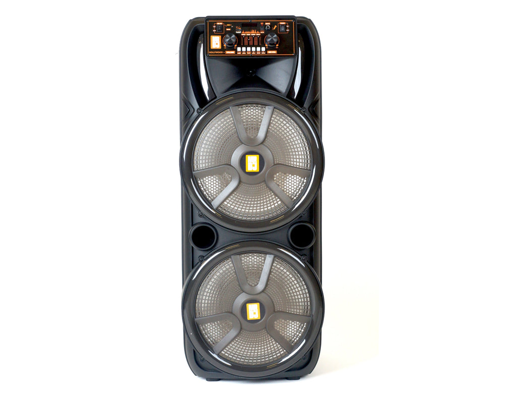 2 MR DJ HOLLYWOOD+ Dual 15" Rechargeable Portable Bluetooth Karaoke Speaker Party Flame Lights with 2 Wireless Microphone TWS USB FM Radio