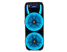 Load image into Gallery viewer, 2 MR DJ HOLLYWOOD+ Dual 15" Rechargeable Portable Bluetooth Karaoke Speaker Party Flame Lights with 2 Wireless Microphone TWS USB FM Radio