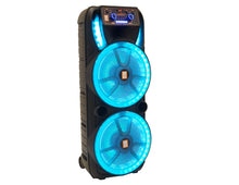 Load image into Gallery viewer, 2 MR DJ HOLLYWOOD+ Dual 15" Rechargeable Portable Bluetooth Karaoke Speaker Party Flame Lights with 2 Wireless Microphone TWS USB FM Radio