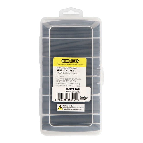 Install Bay IBHST62AB 62 Pc Dual Wall Heat Shrink Tubing Kit - 4in Assorted 3:1 Black