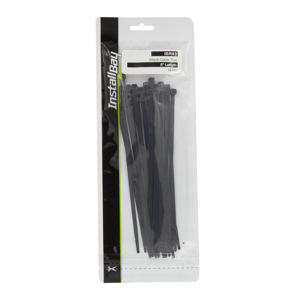 Install Bay IBR83 Black Cable Ties 8in 40lb - 24 Piece Retail Pack