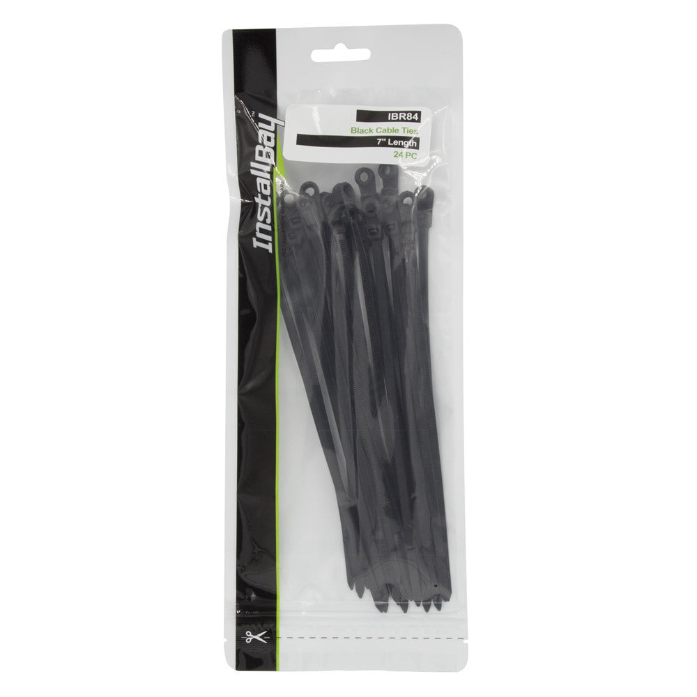 Install Bay IBR84 Black Cable Ties 7in 40lb Mounting Head - 24 Piece Retail Pk