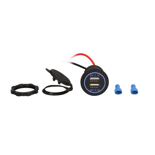 Install Bay IBR87 Dual USB Charger 4.2 Amp Flush Mount - Blue - Retail Pack