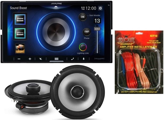 Alpine ILX-W670 Digital In-dash Receiver & Alpine S2-S65 Type S 6.5" Coaxial Speaker & KIT10 Installation AMP Kit