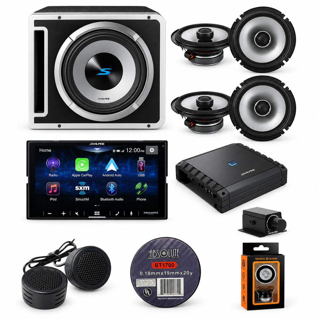 Alpine ILX-W670 + S2-SB10V + S2-A60M + 2 S2-S65 Speakers + Enclosure Mono Rux Bundle
