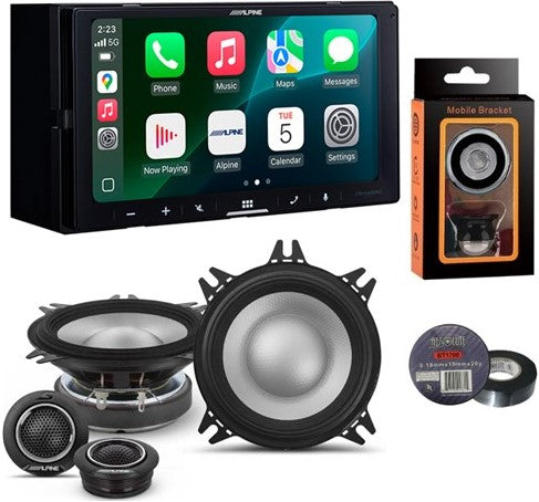 Alpine ILX-W770 7" Wireless Apple CarPlay Android Auto & S2-S40C 4" Component Speakers, Mobile Holder, Tape