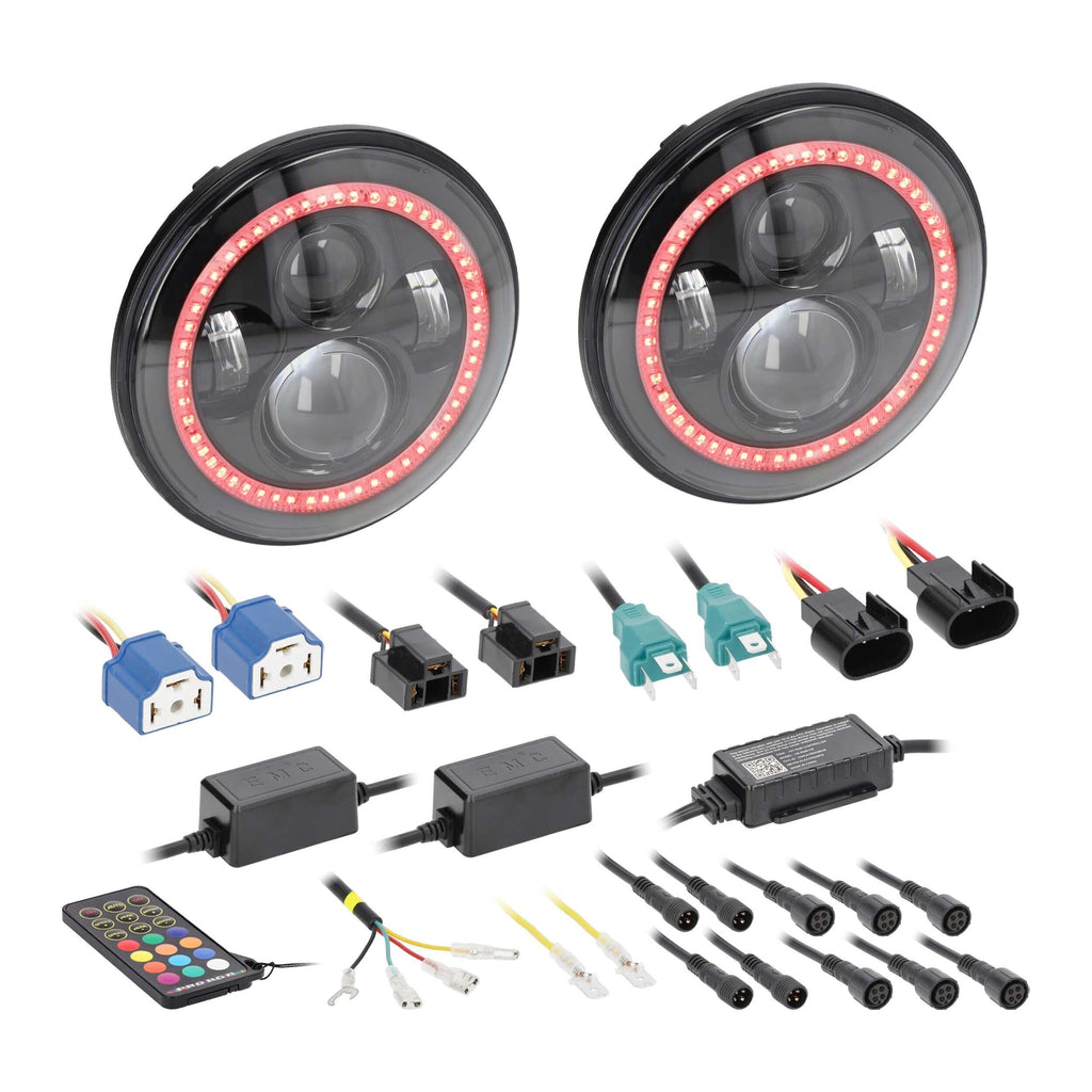 Jeep JP-702RGB 7” LED Headlights with RGB Halo - Fits Select Jeep Wrangler 1997-UP* and Jeep Gladiator 2020-Up* Models
