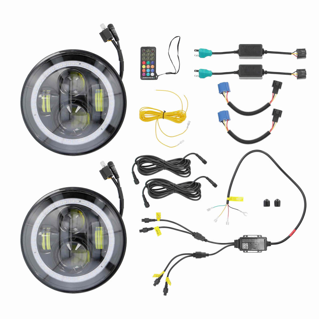 Jeep JP-702RGB 7” LED Headlights with RGB Halo - Fits Select Jeep Wrangler 1997-UP* and Jeep Gladiator 2020-Up* Models