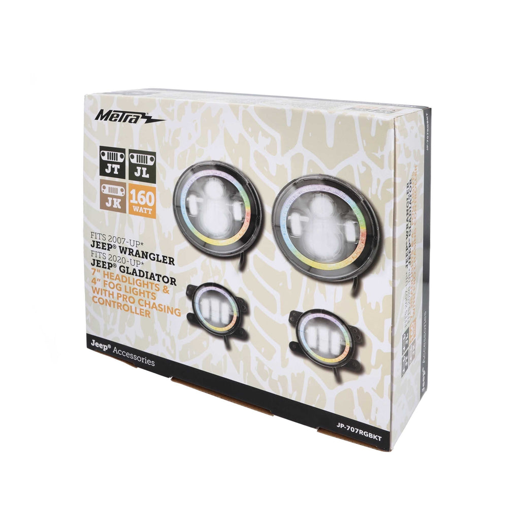 Jeep JP-707RGBKT Chasing Halo LED 7" Headlights & 4" Fog Lights w/Controller