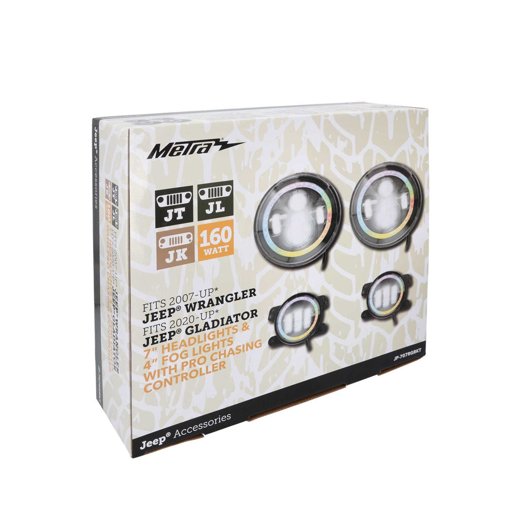 Jeep JP-707RGBKT Chasing Halo LED 7" Headlights & 4" Fog Lights w/Controller