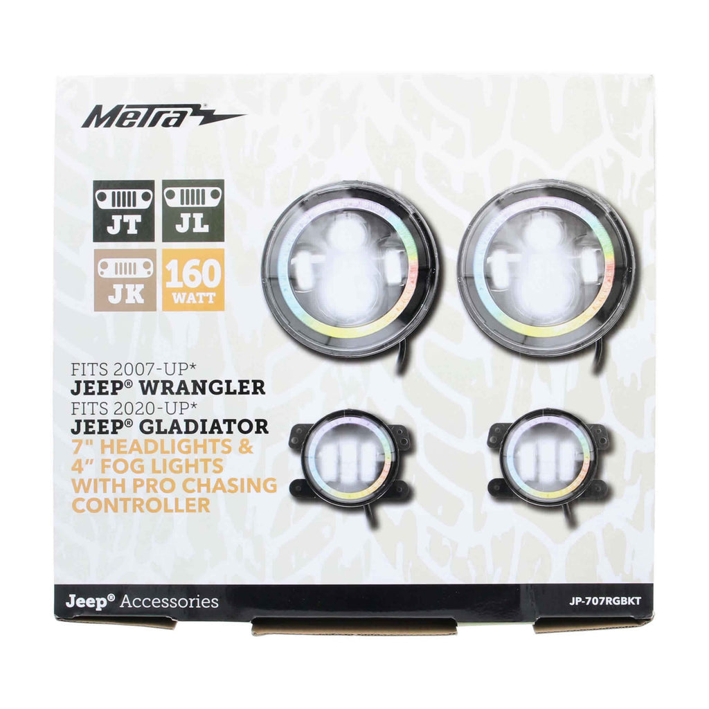 Jeep JP-707RGBKT Chasing Halo LED 7" Headlights & 4" Fog Lights w/Controller