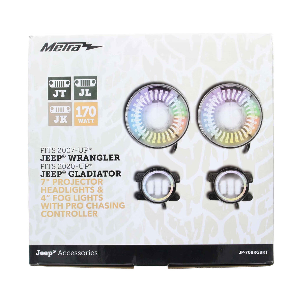 Jeep JP-708RGBKT Chasing RGB 7" Projector lights & 4" Fog Lights w/Controller