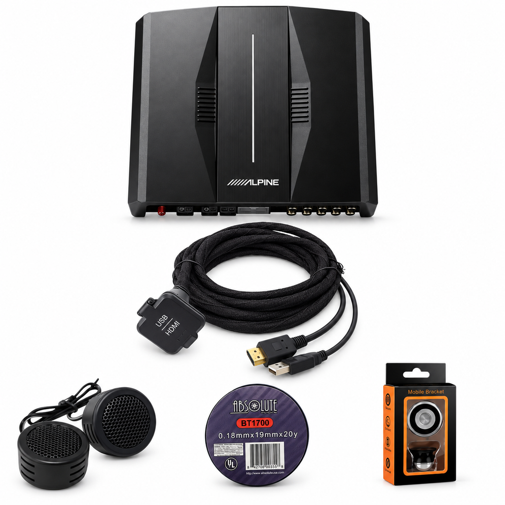 Alpine KCU-315UH 15' USB / HDMI Cable + PXE-C80-88 OPTIM8 8-Ch DSP Amp + Accessory Bundle